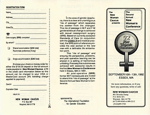 Brochure for the Second Annual New Women's Conference (Sept. 10-13, 1992)