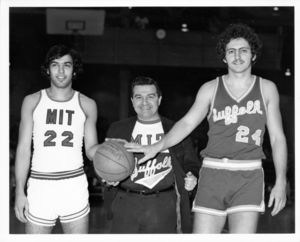 Players at a Suffolk University men's basketball game versus MIT, circa 1978-1979