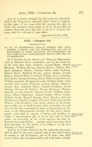1795 Chap. 0024 An Act To Incorporate Certain Persons Who Have Formed A Society For The Information And Aid Of Foreigners In Their Migration And Settlement, By The Name Of The Massachusetts Society For The Aid Of Immigrants.