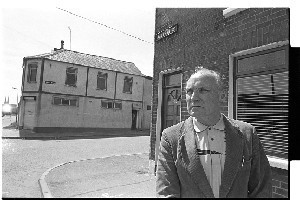 Gusty Spence outside Malvern Bar, Belfast shortly after his release from prison