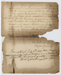 Rufus Graves oath to be the financier of the Charity Fund, 1819 July 9