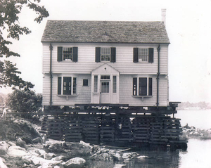 House moved from Gallops Island, Boston Harbor to Seal Cove, Hingham in 1948
