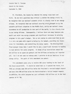 Speech to the Senate regarding Increase of Funding for Solar Programs