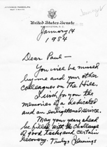 Letter from Jennings Randolph to Paul Tsongas