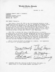 Letter to Lieutenant General James Stansberry from Paul Tsongas, et. al. regarding awarding contracts to minority businesses