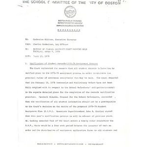 Memo, summary of federal district court hearing held Thursday, March 9, 1978.