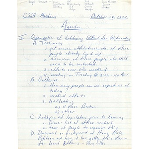 Coalition for school system reform agenda and meeting notes, October 18, 1973.