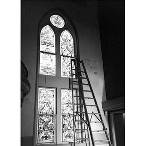 Stained glass window in the All Saints Lutheran Church during its renovation into the Jorge Hernandez Cultural Center.