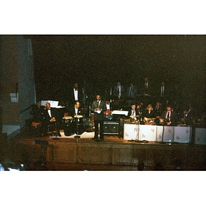 José Masso, on stage with the Harvard Jazz Orchestra and Mario Bauza's band.