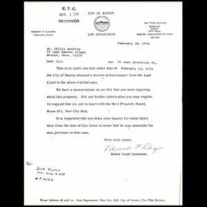 Letter to ETC Developers, Inc. from Edward H. Riley.