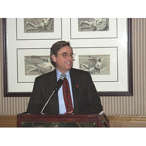 President Richard Freeland addressing audience at the gala dinner in honor of John Hatsopoulos