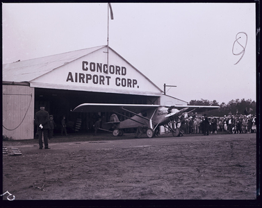 Charles Lindbergh with 'Spirit of St. Louis' at the Concord airport, Concord, N.H., 1927