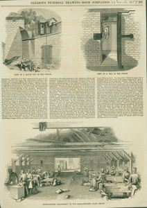 View of the Watch Box in the Prison, View of a Cell in the Prison, and Stone-Cutting Department of the Massachusetts State Prison
