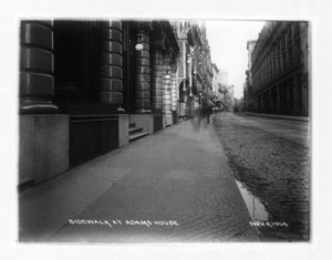 Sidewalk at Adams House, 553 Washington St., Boston, Mass., November 6, 1904