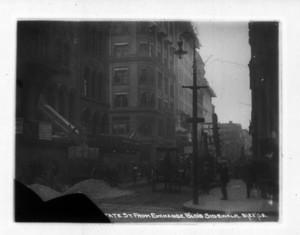 View on State St. Exchange Building, sidewalk looking toward Merchants Row