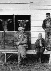 Farmer and boys, Tunbridge, Vermont, 1955