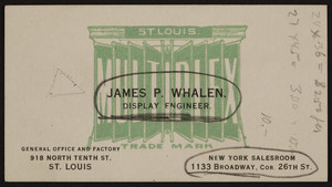 Trade card for James P. Whalen, display engineer, St. Louis, Missouri, undated