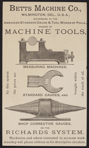 Postcard for the Betts Machine Co., machine tools, Wilmington, Delaware, undated