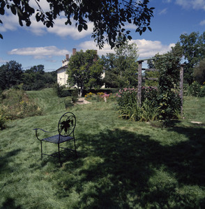 Garden with metal chair, Hamilton House, South Berwick, Maine