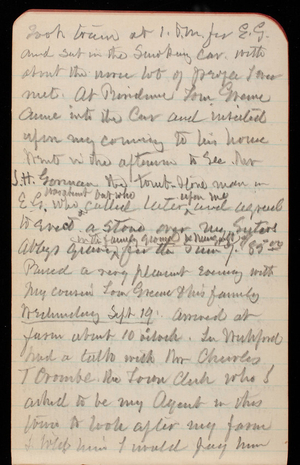 Thomas Lincoln Casey Notebook, September 1888-November 1888, 09, soon train at 1 p.m. for E. G.