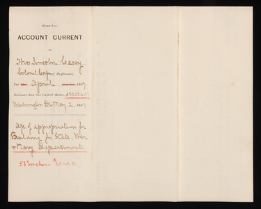 Accounts Current of Thos. Lincoln Casey - April 1887, May 2, 1887