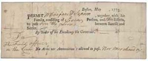 Permit to pass through British lines, May 1775