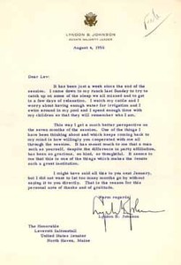 Letter from Lyndon Johnson to Leverett Saltonstall, 4 August 1956