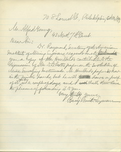 Letter from Benjamin Smith Lyman to Alfred Young