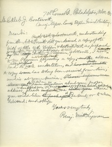 Letter from Benjamin Smith Lyman to Caleb J. Coatsworth