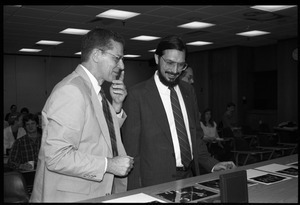 Russell A. Hulse (right) and Joseph H. Taylor: at a press conference at UMass Amherst following receipt of the Nobel Prize in Physics