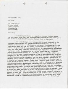 Letter from Mark H. McCormack to Gary Player
