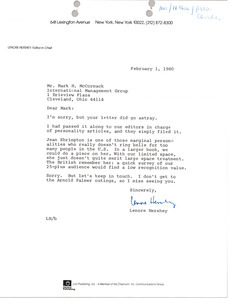 Letter from Lenore Hershey to Mark H. McCormack