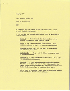 Memorandum from Mark H. McCormack to United States Tennis Association working papers file