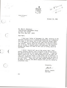 Letter from Hord W. Hardin to Mark H. McCormack