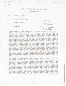 Fax from Fumiko Matsuki to Mark H. McCormack