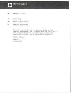 Memorandum from Mark H. McCormack to John Oney