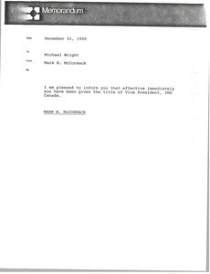 Memorandum from Mark H. McCormack to Michael Wright