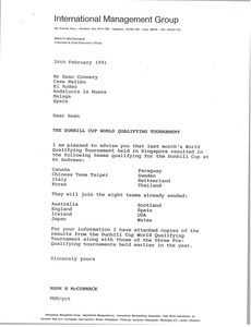 Letter from Mark H. McCormack to Sean Connery