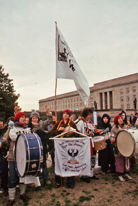 Drummers leading demonstrators
