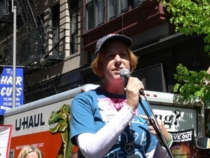 Cindy Sheehan addresses the crowd during the march opposing the War in Iraq