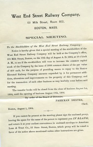 Circular letter from West End Street Railway Company to the stockholders