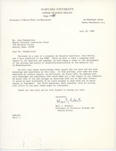 Letter from Marc J. Roberts to Judi Chamberlin