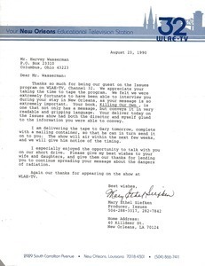 Letter from WLAE-TV New Orleans Public Television to Harvey Wasserman