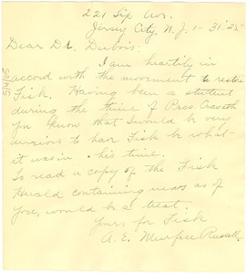 Letter from A. E. Murfree Russell to W. E. B. Du Bois
