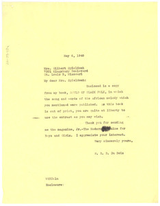 Letter from W. E. B. Du Bois to Mrs. Gilbert Spieldoch