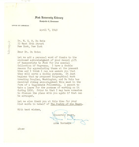 Letter from Arna Bontemps to W. E. B. Du Bois