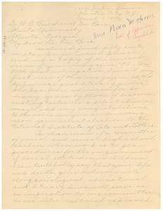 Letter from Nora M. Harris to W. E. B. Du Bois