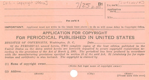 Application for copyright for periodical published in United States