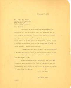 Letter from W. E. B. Du Bois to Ethel Ray Nance