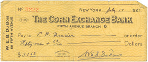 Check from W. E. B. Du Bois to E. Franklin Frazier